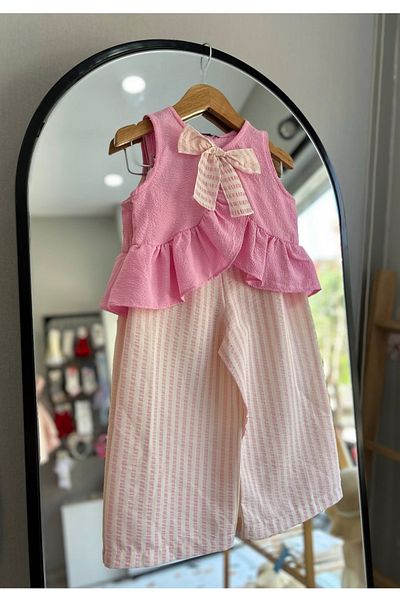 Kokosh kidss Girl's Bow Detailed Ruffle Pants Suit