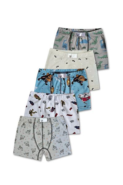 GizaKids Set de 5 lenjerie de corp boxer pentru băieți din bumbac cu modele mixte
