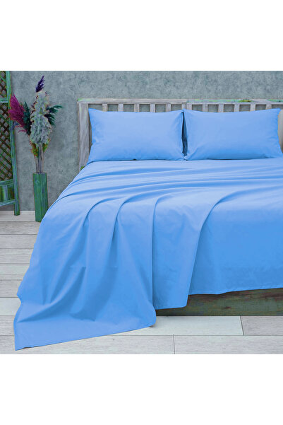 güllüce ev tekstil ürünleri ملاءة سرير وغطاء وسادة بدون مطاط (أزرق)