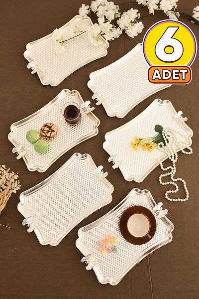 AKSESUAR EVRENİ Fiano Butterfly Honeycomb Model Butterfly Detailed Presentation Tray Silver Set of 6