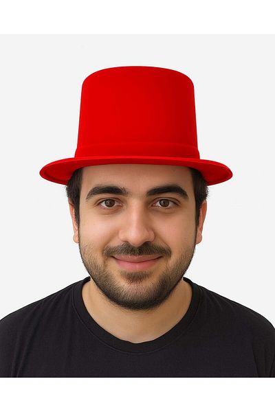 colezium Red Color Plastic Nubuck Velvet Flock Coated Fedora Hat 11 cm
