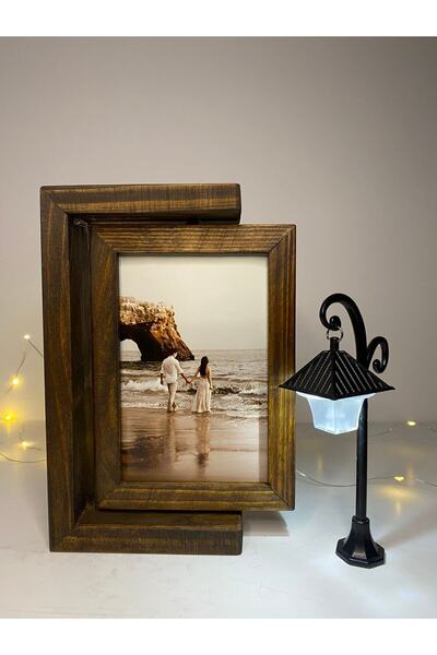 AHŞAPTAN SANAT Handmade Wooden Rotating Frame with Street Lamp