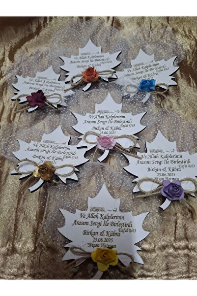 GÜVEN Ahşap Rengarenk Yaprak Çiçekli Söz Nişan Magnetleri 24 Adet