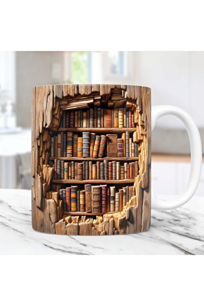 PROMAURA KİTAPLIK TEMALI 3D TASARIMLI KUPA BARDAK