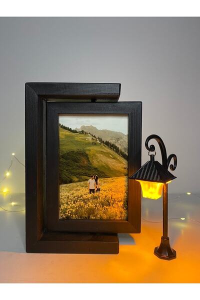 AHŞAPTAN SANAT Sokak Lambalı El Yapımı Ahşap Dönen Çerçeve