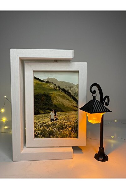 AHŞAPTAN SANAT Handmade Wooden Rotating Frame with Street Lamp