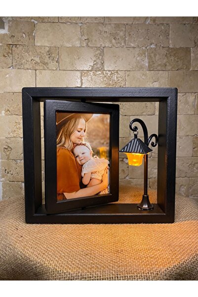 AHŞAPTAN SANAT Wooden Rotating Photo Frame with Street Lamp