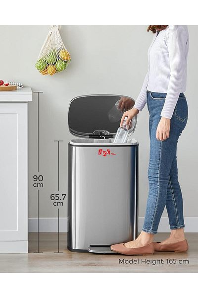 AKC Pedal Trash Can – 13 Gallon / 50l Stainless Steel Bin | Soft Close Lid, Step-on Foot Pedal Bin