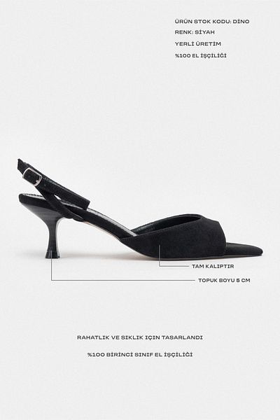 NİŞANTAŞI SHOES Pantofi cu toc pentru damă Dino din piele intoarsa neagra cu detaliu curea la glezna