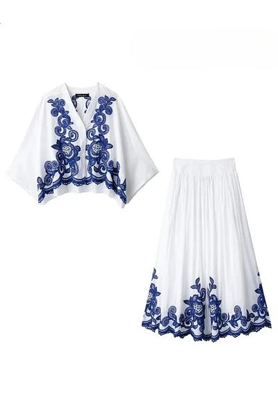 Lavanta Tekstil Embroidered Shirt Skirt Set