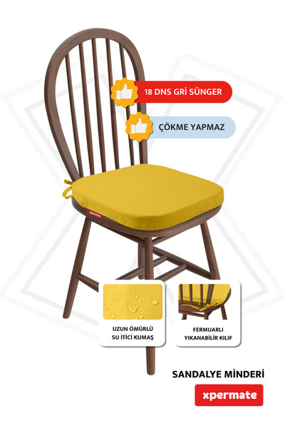 XPERMATE 4-Piece Oval Chair Cushion with Zipper, Washable Water and Oil Repellent 42X42X5 Yellow Standardfit