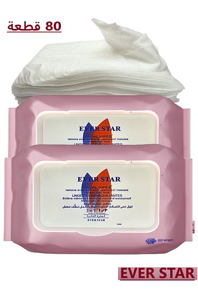Everstar 2 Pieces Wet Wipes for Removing Makeup, Eyeliner and Waterproof Mascara, White Makeup Remover, 80 Count