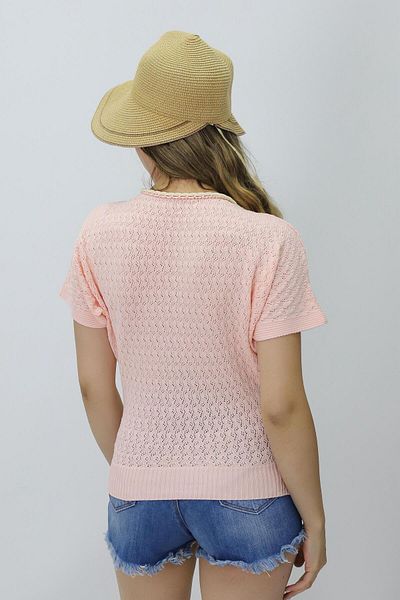 K-ODEA BUTİK Women's Powder Short Sleeve Knitwear Sweater- Summer Breathable Thin Sweater