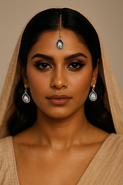 Kaftan Collection طقم أقراط ومؤخرة هندية مكون من 3 قطع