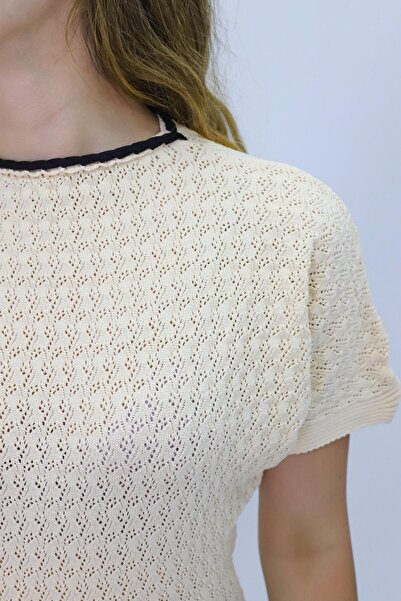 K-ODEA BUTİK Women's Powder Short Sleeve Knitwear Sweater- Summer Breathable Thin Sweater