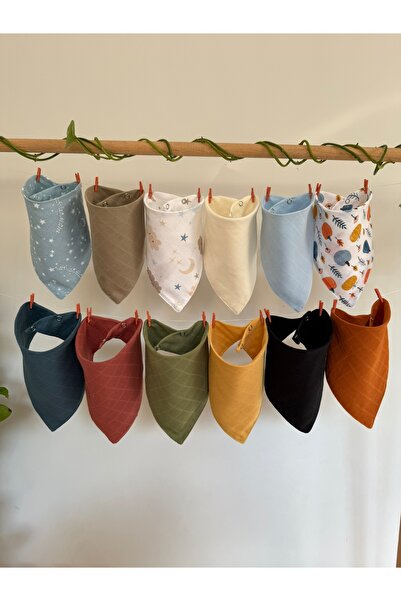 3Baby 12 Adet %100 Organik Pamuk Çift Katlı Iki Çıtçıtlı Müslin Bebek Fular &...