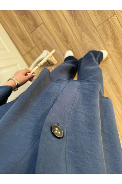 Lavanta Tekstil V Neck Single Button Kimono Pants Suit