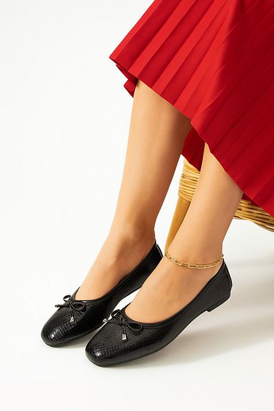 Behtah Kundura Hana Trend Bow Gold Women's Ballerina Office Shoes Home Ballerinas