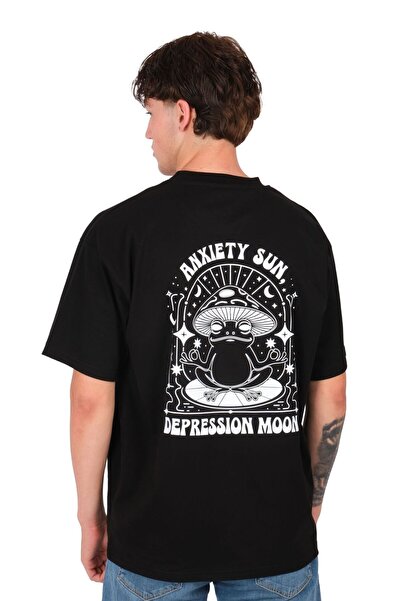 Coredra Tricou Anxiety Sun Oversize pentru bărbați - Negru C101
