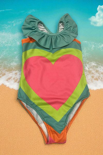 MİLAYS LİFE HOME COLLECTİON MILAYS KIDS Girl's Patterned Heart Swimsuit