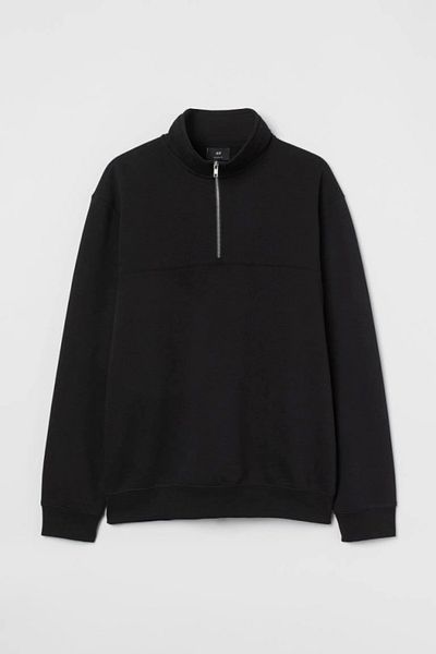 Silerra    Oversize Half Zip Collar Basic Sweatshirt - Black