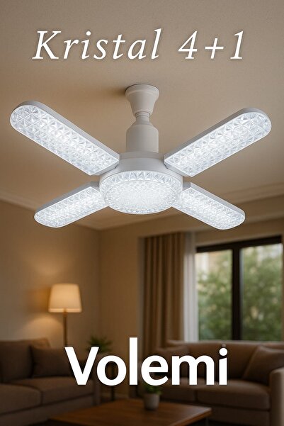 VOLEMİ 65W E27 KRİSTAL KATLANABİLİR PERVANE MODEL LED AMPUL 4+1  KANATLI LED AMPUL 6000 LÜMEN