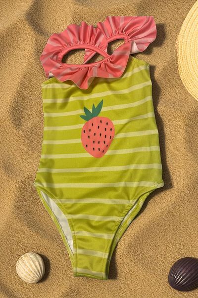 MİLAYS LİFE HOME COLLECTİON MILAYS KIDS - Strawberry Patterned Swimsuit for Girls