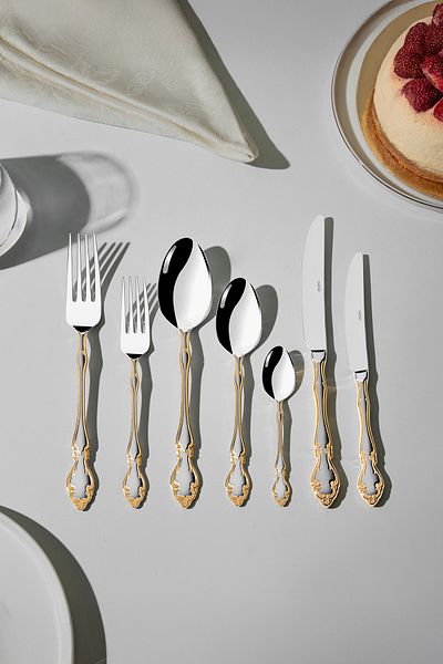 Nehir adriana Gold Satin - 84 Pieces Boxed Fork Spoon Knife Set for 12 People