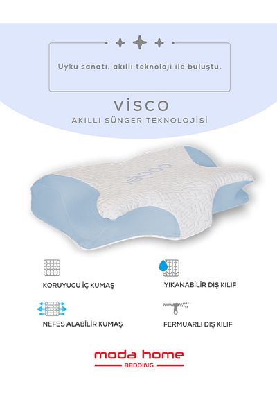 moda home bedding Visco Orthopedic Neck Support Cervical Pillow Beauty Pillow with Cooling Cold Fabric (Blue)
