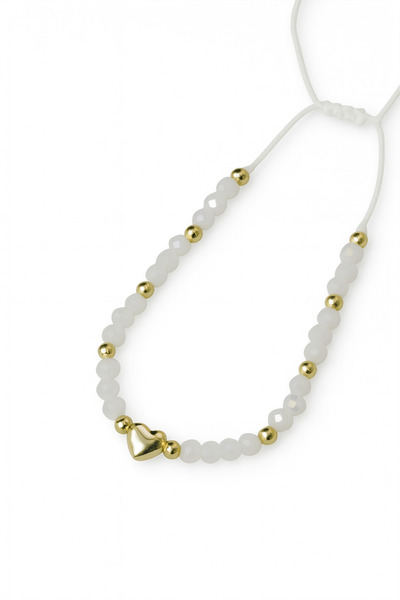 MakeWell Kalp Tasarımlı Beyaz ve Siyah Boncuklu Halhal Ayak Bilekliği