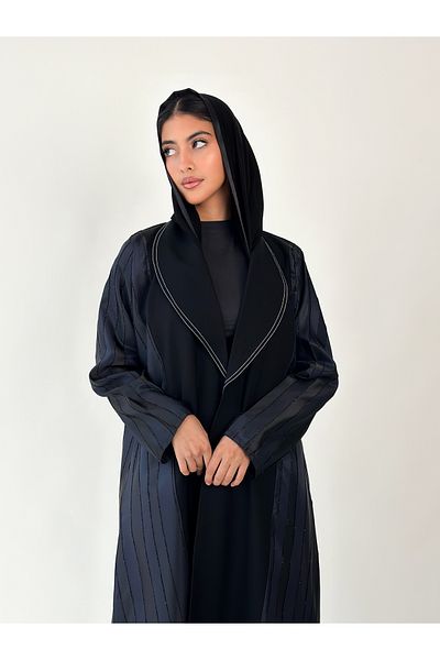 elegant hijab Black woven jacquard abaya