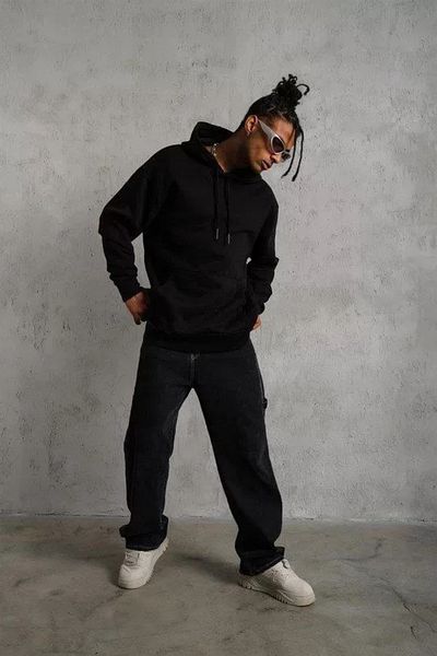 AYIŞIĞI İŞ 3 Thread Hooded Sweatshirt Hoodie - Black