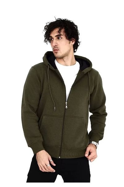 Silerra Unisex Full Zip Hooded Sweatshirt - Khaki