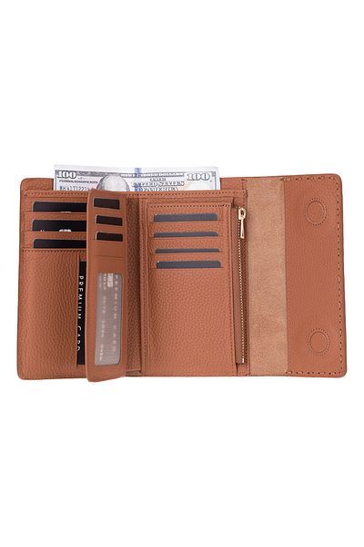 Lev Leather Women's Genuine Leather Wallet with 12 Card Slots, Coin Compartment, Magnetic Cover, Stylish Card Holder Wallet