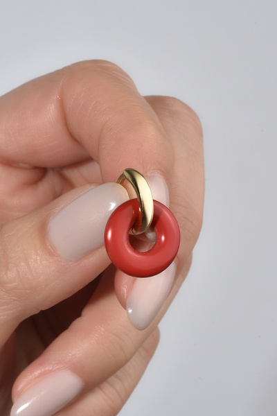 Nox Jewelry 14 Ayar Altın Kaplama Gerçek ve Doğal Donut Mercan Taşlı Halka Küpe - ES00156