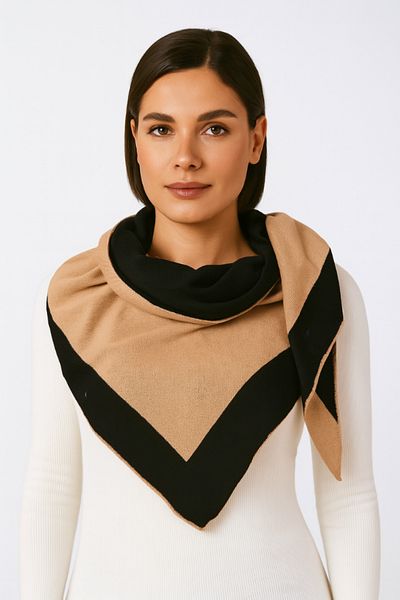 Sebir Moda Two Color Striped Triangle Knitwear Shawl
