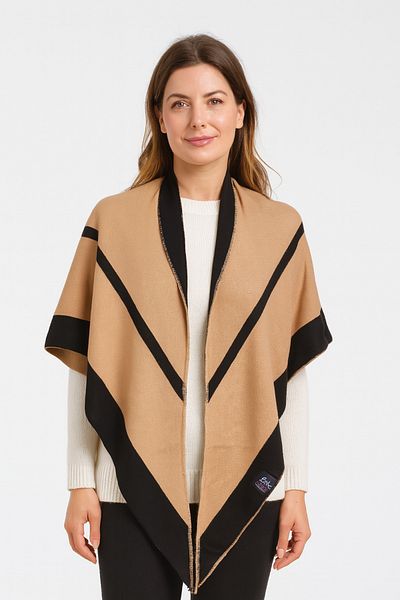 Sebir Moda Two Color Striped Triangle Knitwear Shawl
