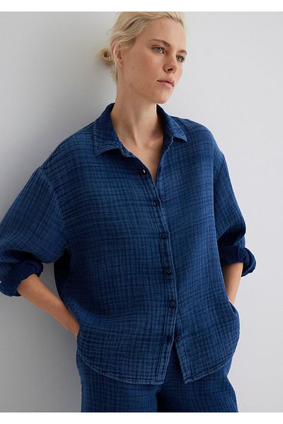 Mavi Cămașă indigo texturată, cu o formă lejeră/cu o formă relaxată 1211148-18790