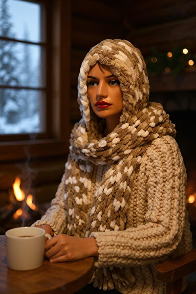 Zuviel Deco Handmade Handmade knitted puffy fleece scarf beret