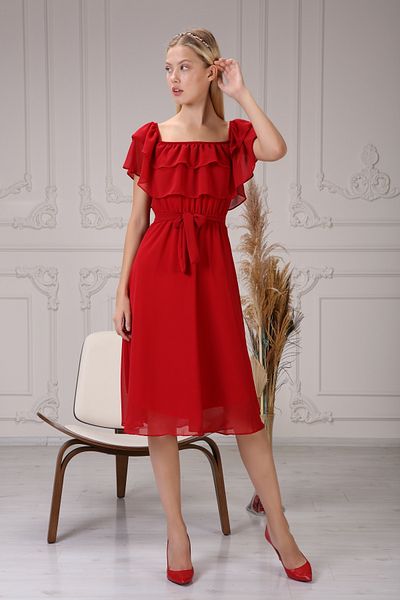 MACFLY Φόρεμα σιφόν με γιακά Carmen
