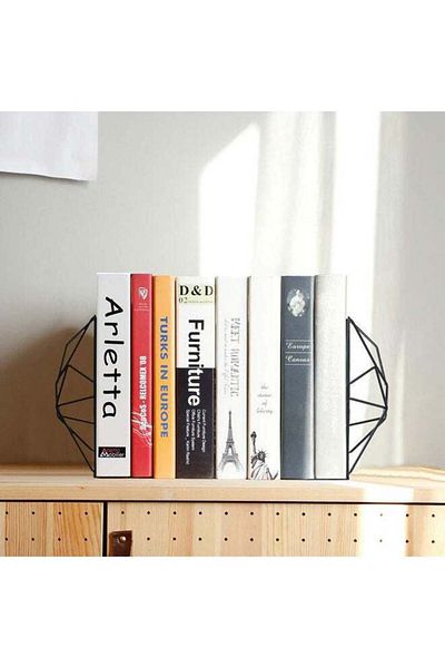 Generic Two-piece Metal Mookends Bookends Desktop Storage Black 180x120x85mm