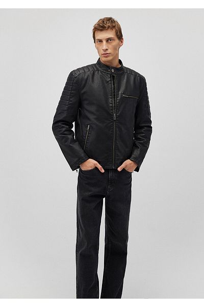 Mavi Черно яке от изкуствена кожа Slim Fit / Slim Cut 0110440-900