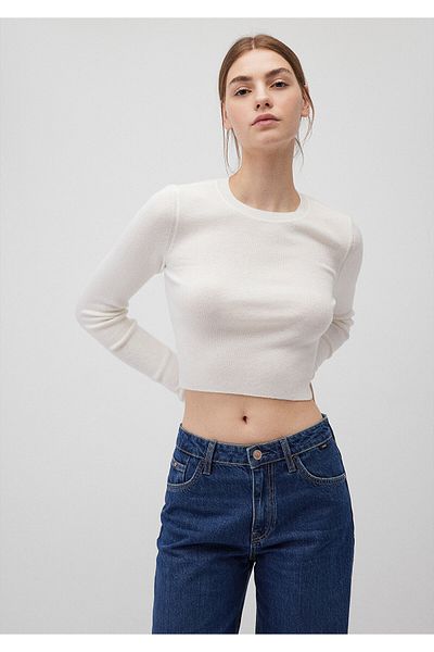 Mavi White Crop Sweater - Crew Neck, Short Cut 1710474 -70057
