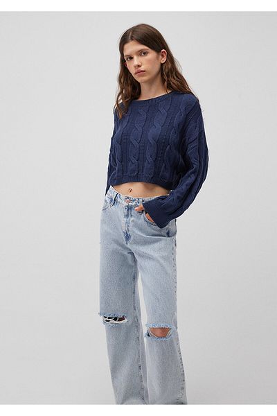 Mavi Navy Blue Crop Sweater - Crew NecK, Short Cut 1710477 -82454