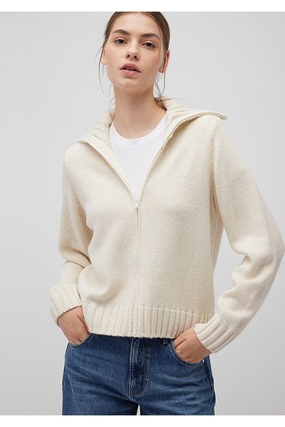Mavi Ecru Regular Fit Wool Blended Cardigan - Zippered 1710482 -70057