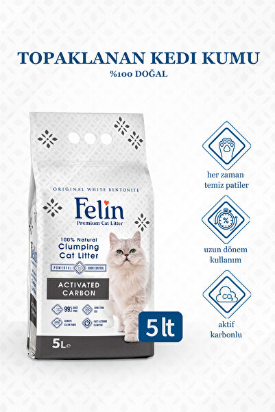 FELİN Aktif Karbonlu Topaklanan Ince Taneli Kedi Kumu 5 Lt