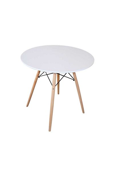 Homelux Masa rotunda Ice, 80x75 cm, picioare lemn, culoare alb, MDF