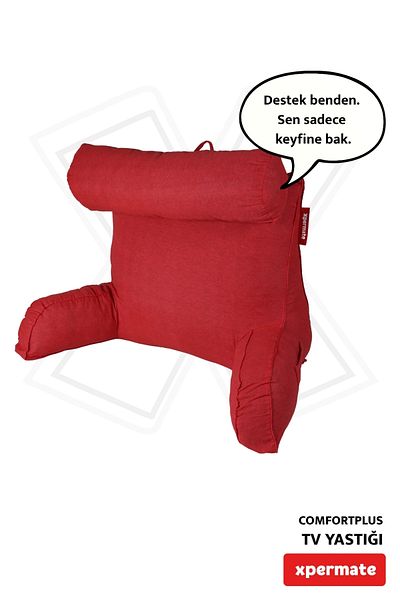 XPERMATE Red Comfortplus Tv Pillow - Lumbar Pillow with Sleeves, Back Support and Triangular Design