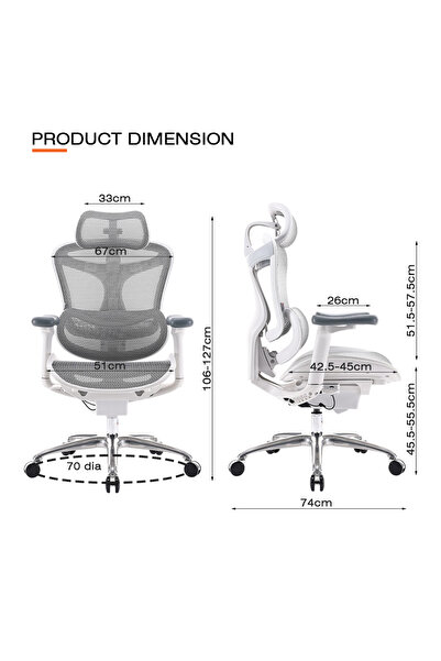 Mahmayi Sihoo High Back Ergonomic Mesh Chair With 3d Adjustable Ideal For Home And Office - Light Grey