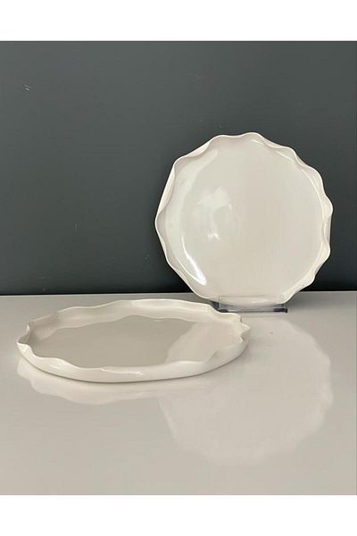Tantitoni Wave White Porcelain 2-Piece Cake Plate 17.9 cm